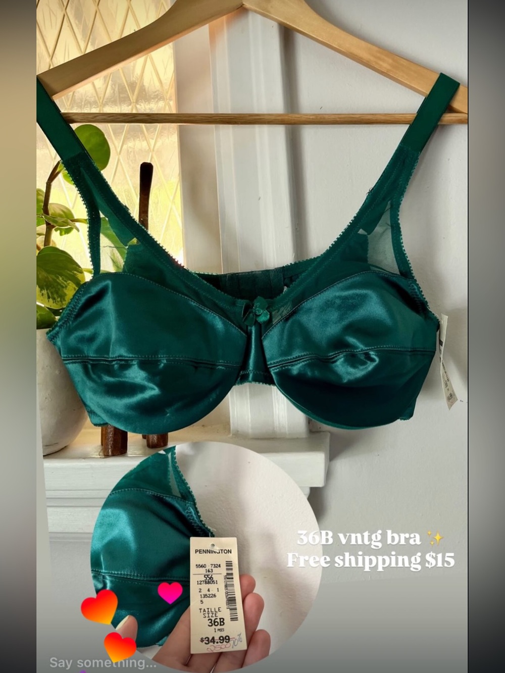 Emerald Satin 36B Vintage Underwire Bra